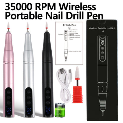 35000RPM Electric Nail Drill Rechargeable – Portable USB-Powered Low Noise Nail Efile for Manicure & Pedicure | Professional Cordless Nail Drill for Acrylic & Gel Nails, Gift for Women