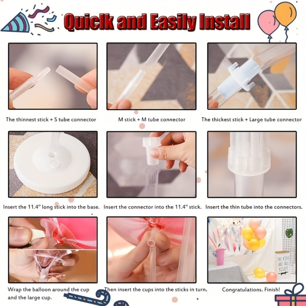 Party Decorations Two 63-Inch Balloon Holder Stands with 19-Cup Layout, Bases, Poles and Connectors