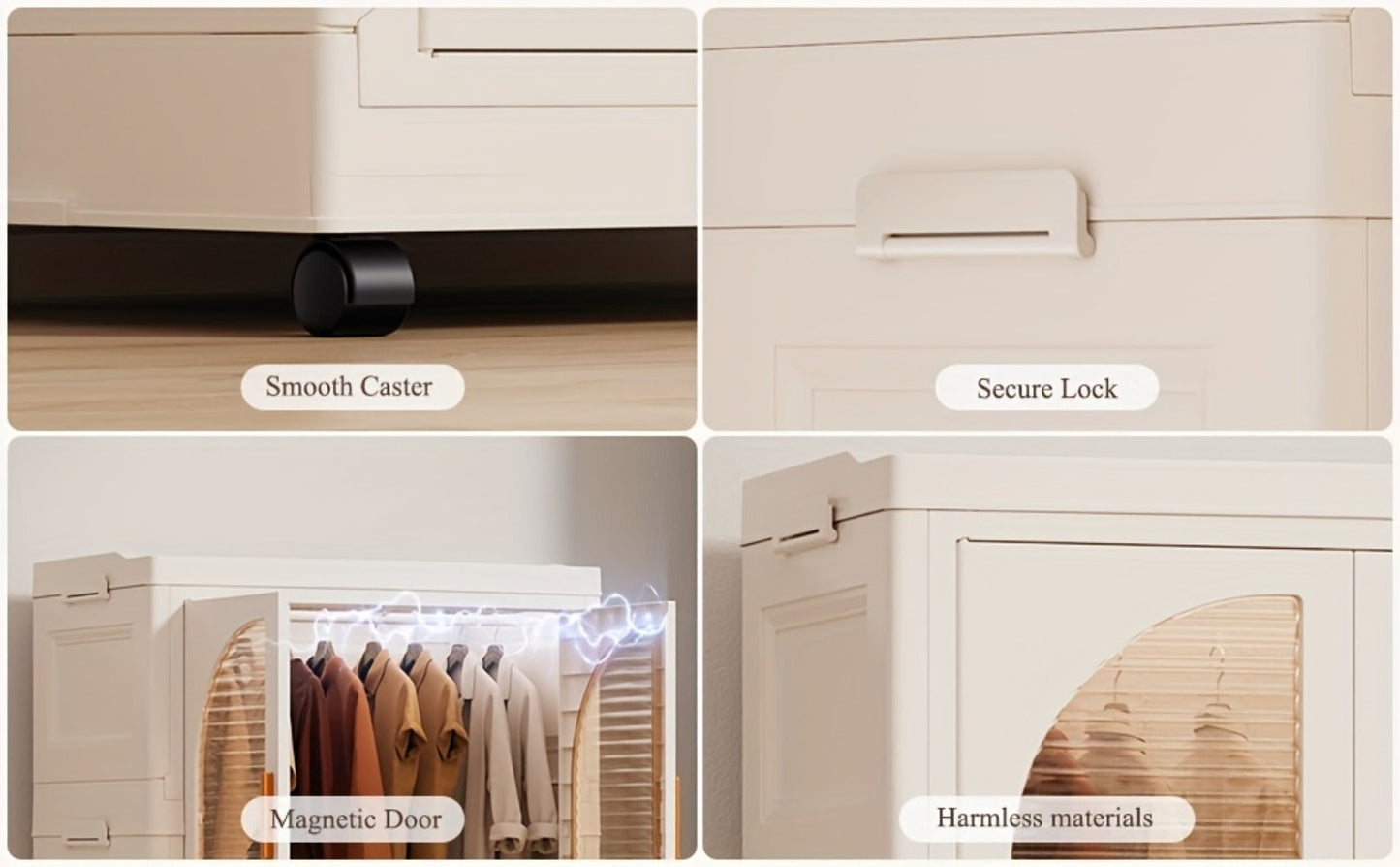 Portable Folding Wardrobe Cabinet with Caster Wheels, Hanging Section and Two Exact Layer Options