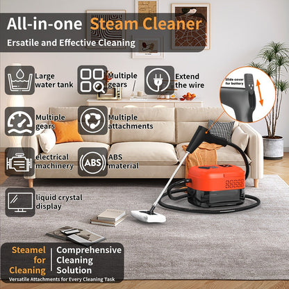 Handheld Steam Cleaner High Pressure 9-Gear Adjustment & LCD Display, 1200ml Water Tank for Home Cooking, Dining and Outdoor Meals
