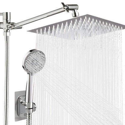 High Pressure Rainfall Shower Head Combo with Handheld Spray – 9 Spray Settings, 180° Adjustable Bracket, Stainless Steel Hose, Anti-Clog Nozzles, Modern Bathroom Shower System