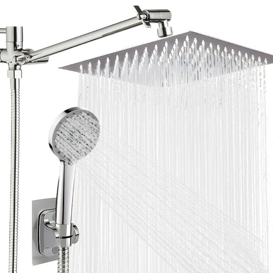 High Pressure Rainfall Shower Head Combo with Handheld Spray – 9 Spray Settings, 180° Adjustable Bracket, Stainless Steel Hose, Anti-Clog Nozzles, Modern Bathroom Shower System