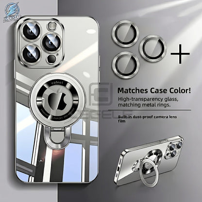 Magnetic iPhone Case Electroplated PC Shockproof Clear Back U-Shield Kickstand Lens Protector for iPhone 17 Pro Max 17 Pro 17 Air 17 16 15 14 13 12 11 Series – 5 Colors MagSafe Compatible