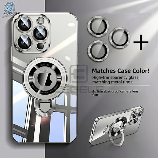 Magnetic iPhone Case Electroplated PC Shockproof Clear Back U-Shield Kickstand Lens Protector for iPhone 17 Pro Max 17 Pro 17 Air 17 16 15 14 13 12 11 Series – 5 Colors MagSafe Compatible