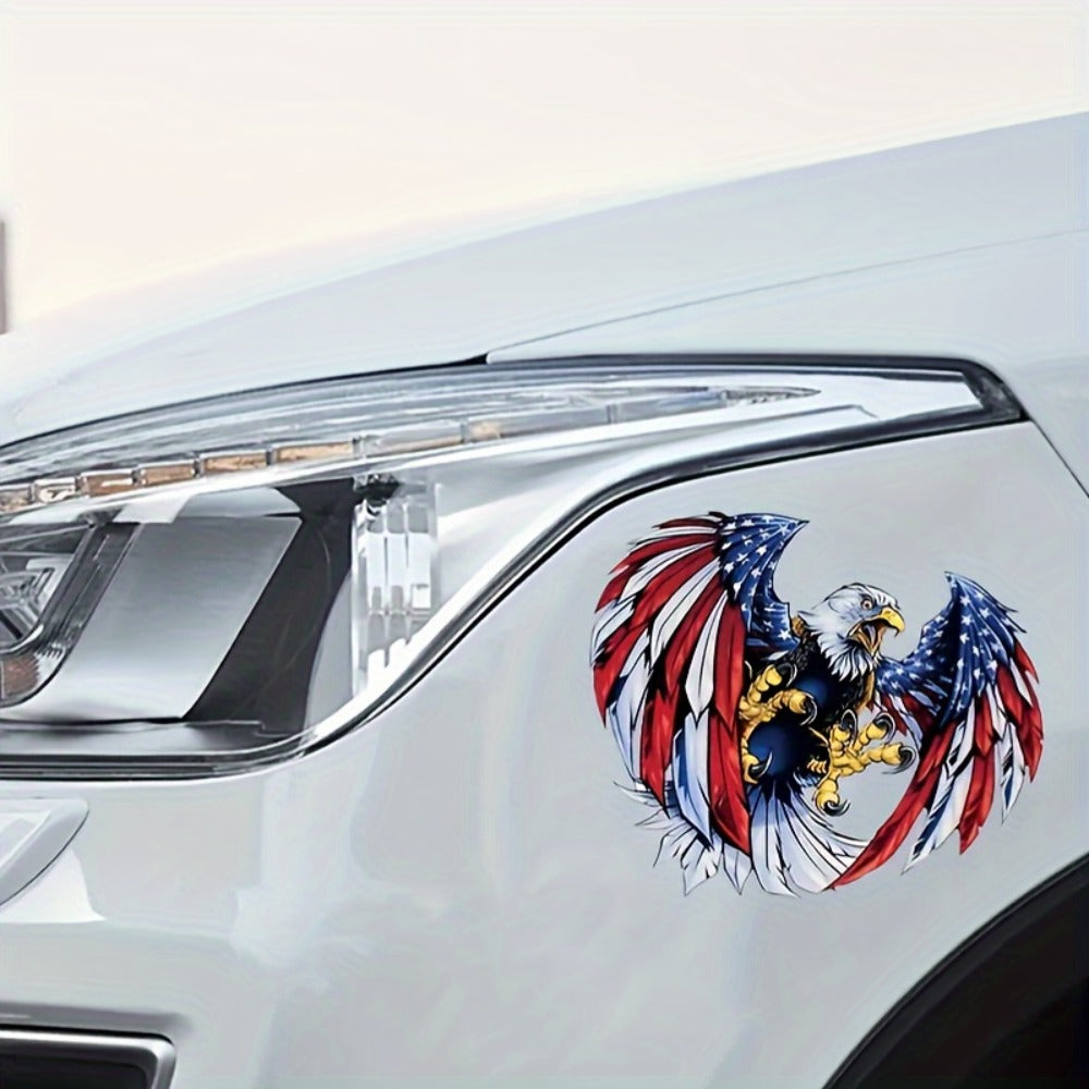 American Flag Eagle Vinyl Decal Stickers - 4-Pack Glossy Patriotic Eagle Stickers, Self-Adhesive Irregular Shape for Car Window, Truck Bumper, Wood, Glass, Metal & Ceramic Surfaces