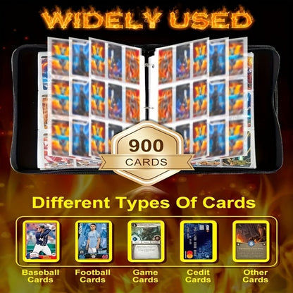 Nine-Pocket Trading Card Binder with 50 Removable Sleeves, Three-Ring Interior and Zippered Carry Case