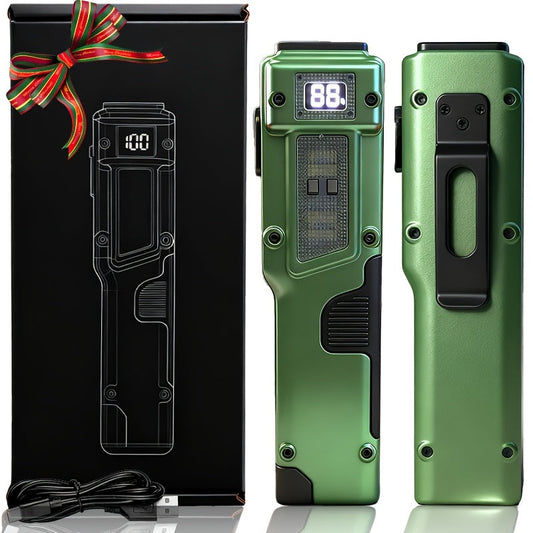 Flashlight Flat EDC Torch with Eight Modes, UV Light, Digital Display, Type-C Charging and Safety Lock