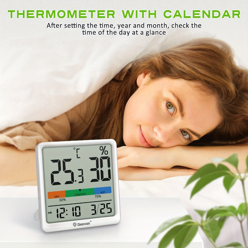 Digital Indoor Thermometer Hygrometer with Clock and Calendar in Exact Black or White Checkout Options