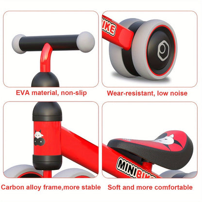 Baby Balance Bike for 1 Year Old Boys Girls No Pedal 4 Wheel Infant Toddler Bicycle Standing to Running Riding Toy First Birthday Gift Pink Red Blue