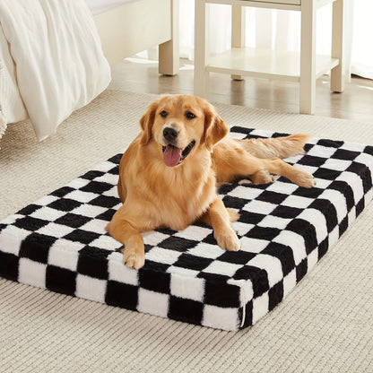 Black-and-White Plaid Foam Pet Bed with Removable Textile Cover and Five Size Options from S to XXL