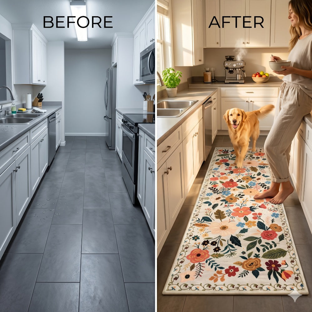 Area Rug Bohemian Floral Plush Runner with Four Machine-Washable Sizes for Bedroom or Kitchen