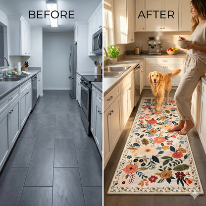 Area Rug Bohemian Floral Plush Runner with Four Machine-Washable Sizes for Bedroom or Kitchen