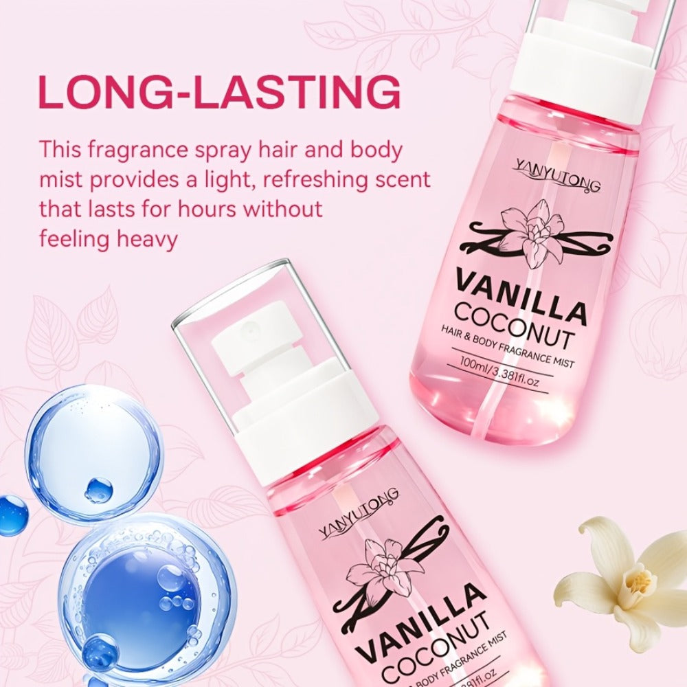 100 ml Coconut Vanilla Hair and Body Fragrance Mist with Vitamin E, Argan Oil and Glycerin
