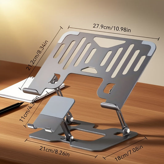 2-in-1 Laptop Stand with Phone Holder, Ergonomic Adjustable Computer Stand with Heat Dissipation, Foldable Desk Riser for 10-16 Inch Laptops, Home Office Use