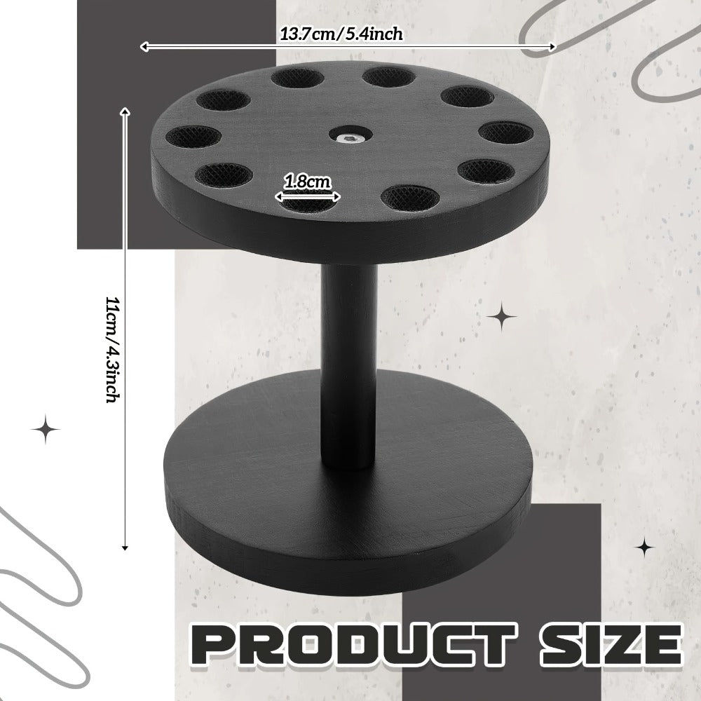 Rotating Round Salon Scissor Holder with Ten Vertical Openings, Black Base and One-Piece Checkout Option
