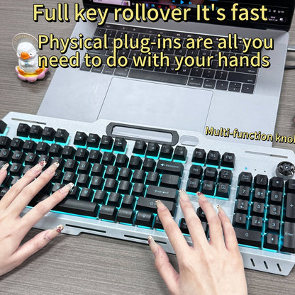 Full-Size 104-Key Wired Gaming Keyboard with Volume Knob in Seven White or Black Options Pictured