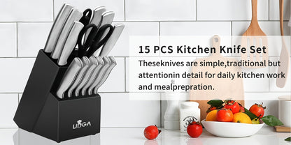 Stainless Steel Kitchen Knife Set Chef Knife Damascus Black Knife Block for Home Cooking, Dining and Outdoor Meals