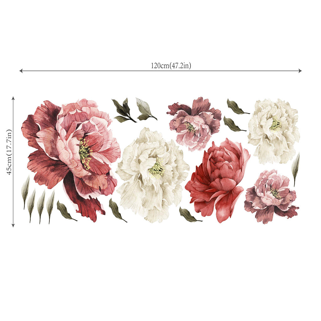 Peony Flower Decorative Window Sticker in Two Floral Styles, 17.7 x 47.2 Inches for Glass Decor