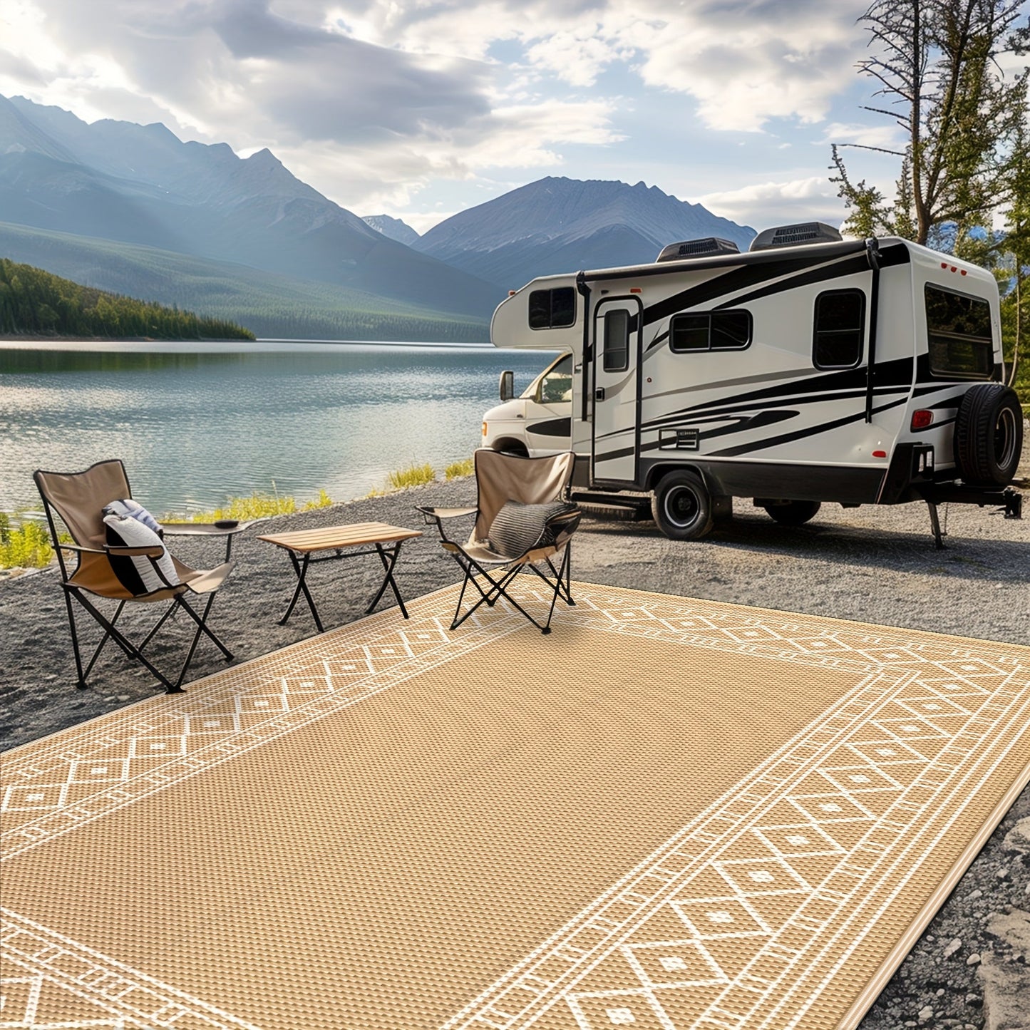 Reversible Outdoor Rug in Multiple Geometric, Border and Leaf Patterns with Displayed Sizes from 5 x 8 to 9 x 12 Feet