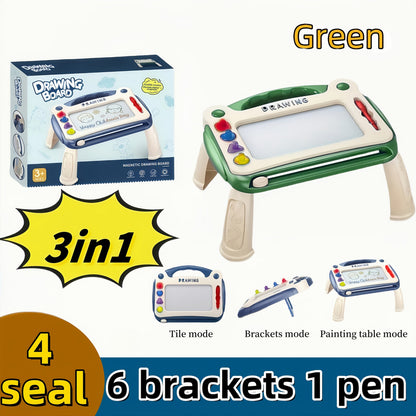 Three-Mode Magnetic Drawing Board with Four Stamps, Brush, Eraser Slider and Six Color Configurations