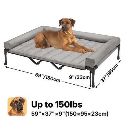 Elevated Dog Bed with Teslin Mesh Cot, Powder-Coated Steel Frame and Removable Bolster Top in Four Sizes