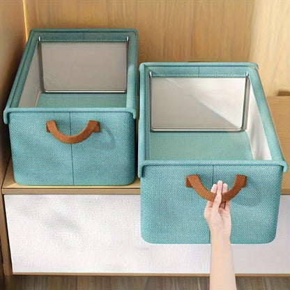 Foldable Fabric Storage Bins with Clear Top Lids and Handles in Four- or Six-Piece Color Sets