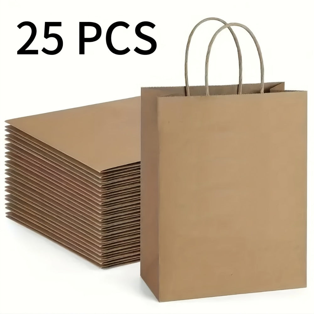 Kraft Paper Gift Bags with Handles in White, Black or Brown, Available in 25, 75, 100 or 300 Piece Packs