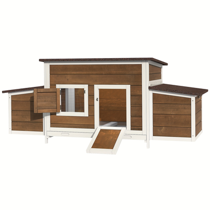 Wooden Hen House with 67in Frame, Two Nest Boxes, Ramp and Gray or Brown Two-Tone Outdoor Finish