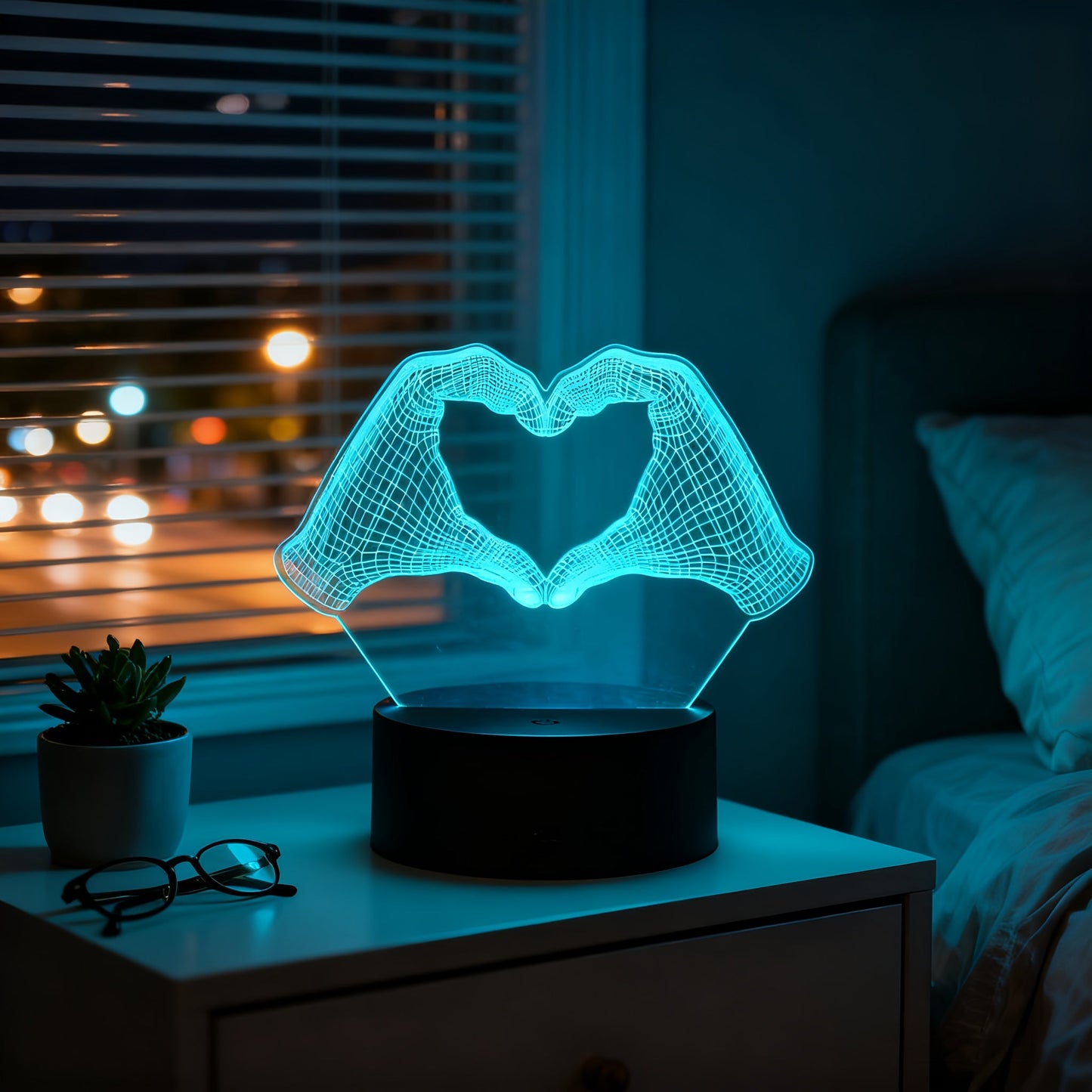 Heart Hands Acrylic LED Night Light with 16 Colors, Touch and Remote Controls and Three Base Styles