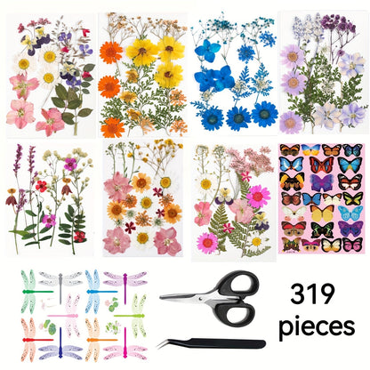 Pressed Flower Craft Set in 189, 238, 287 or 319-Piece Mixed Packs for Resin and Paper Projects