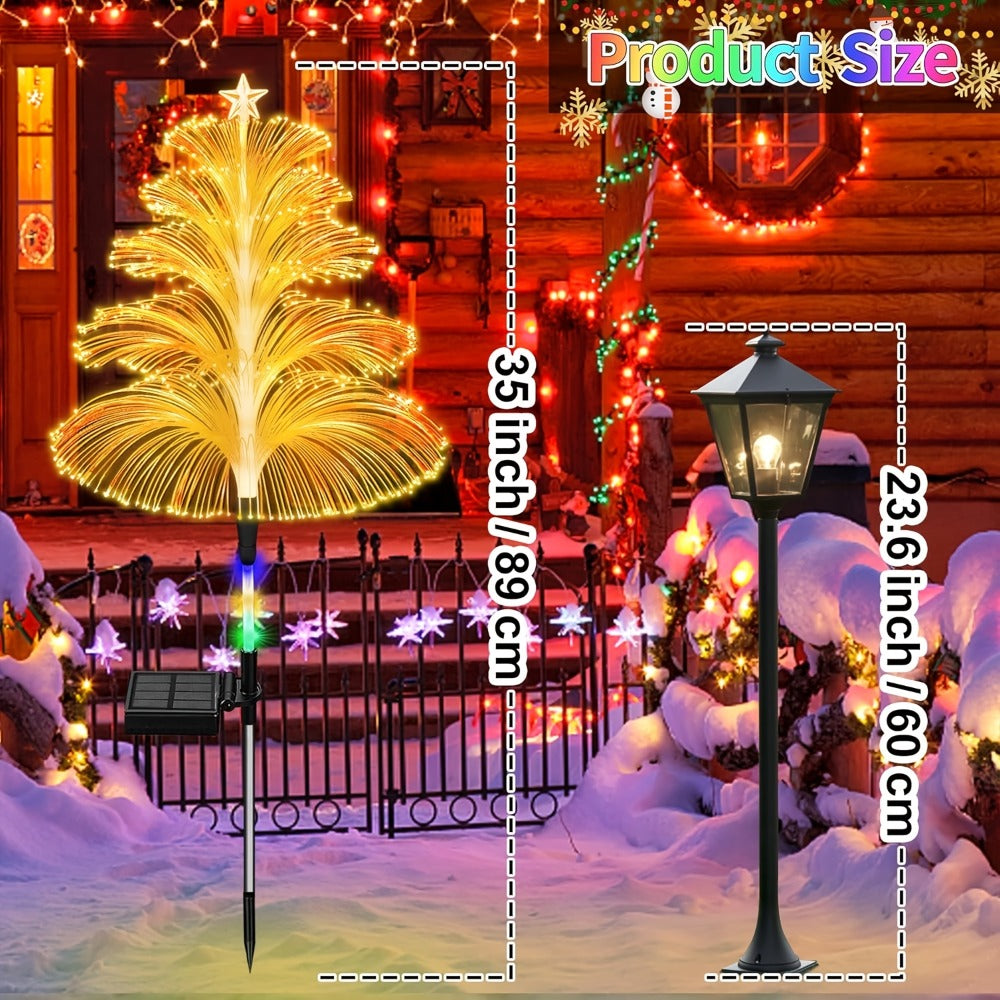 Solar Garden Light Fiber Optic Christmas Tree Stakes with 7-Color LEDs and 2 or 5-Layer Star Options