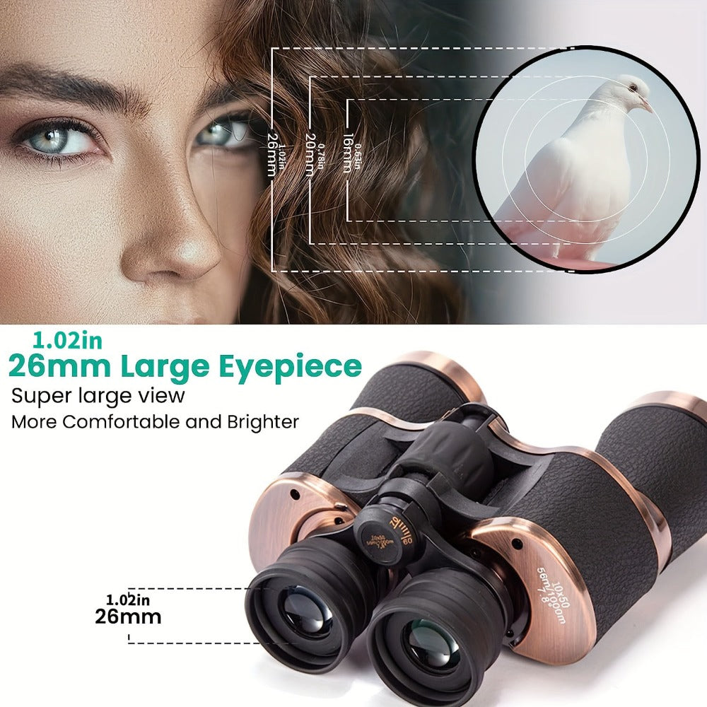 Brown-and-Black 10x50 Binoculars with 26mm Eyepieces, Center Focus Wheel and Textured Hand Grips