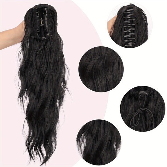 Hair Extensions Water-Wave 16-Inch Synthetic Ponytail with Claw Clip and Eight Color Options for Quick Attachment