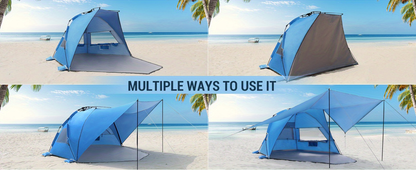 Convertible Beach Canopy Tent with Removable Roof, Four Setup Modes and Blue Checkout Color
