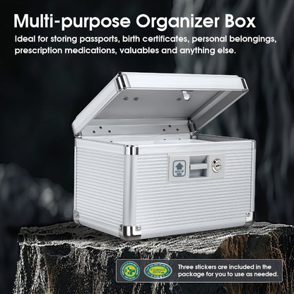 Aluminum Alloy Lockable Medicine Box – Double Layer Large Capacity Storage Box with Key Lock, Handle & Tray for Medicines, Documents & Valuables, 10"/12"/14"/16" Home Security Box