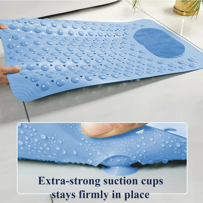 Non-Slip Bath Tub Shower Mat 27x14 Inch with Suction Cups & Drain Holes | Foot Massage Textured | Machine Washable Bathroom Safety Mat