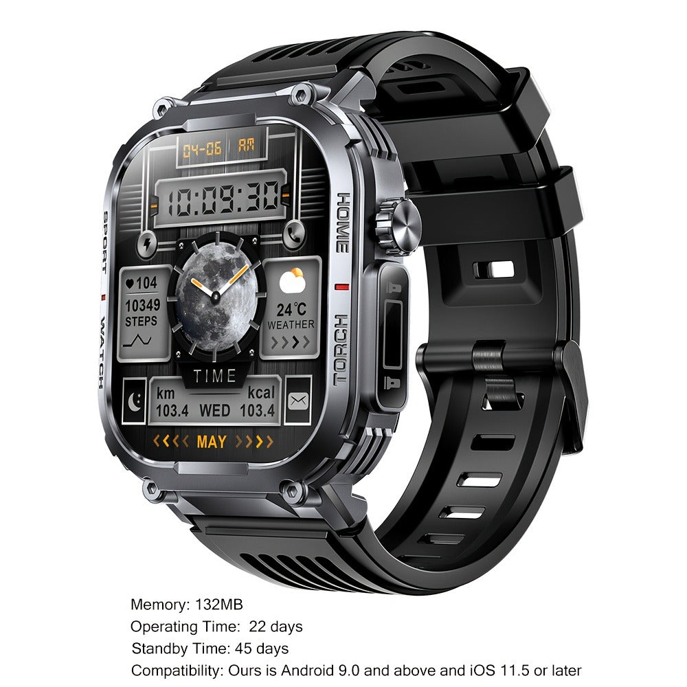 Smartwatch for Men 2.02 Inch with LED Flashlight, Wireless Calling and Activity Tracking for Outdoor Use