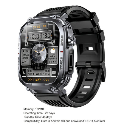Smartwatch for Men 2.02 Inch with LED Flashlight, Wireless Calling and Activity Tracking for Outdoor Use