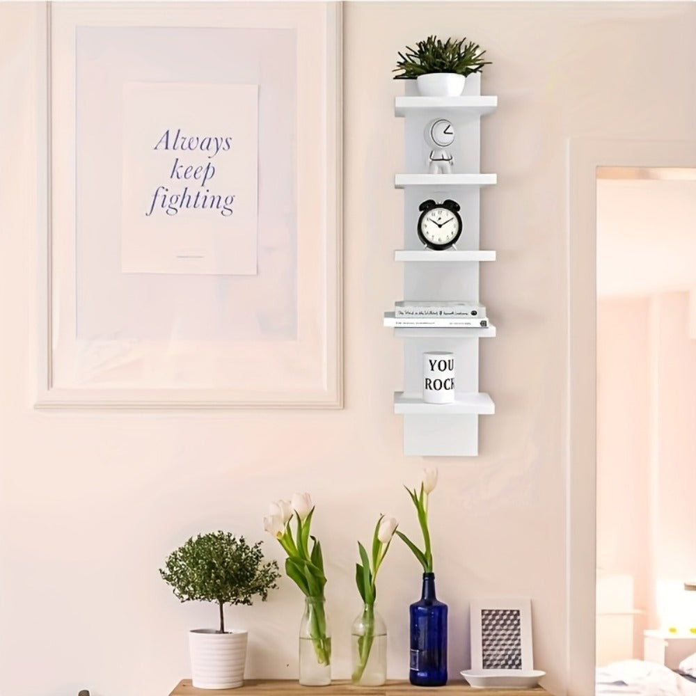 5-Tier Floating Wall Shelf Wall-Mounted Storage Rack 31.5" - Space Saving Display Shelves for Bedroom Living Room Oak Finish Easy Install Thickened Suspended Wall Organizer