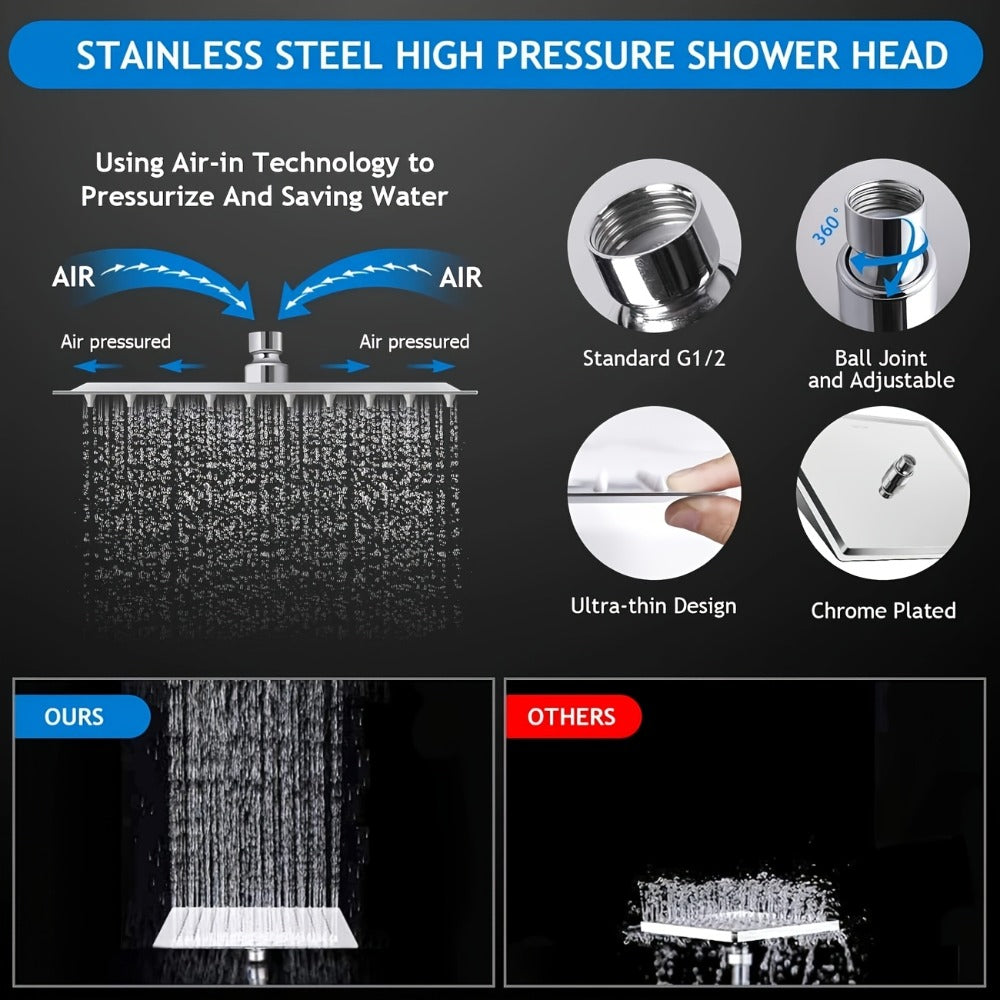 High Pressure Rainfall Shower Head Combo with Handheld Spray – 9 Spray Settings, 180° Adjustable Bracket, Stainless Steel Hose, Anti-Clog Nozzles, Modern Bathroom Shower System