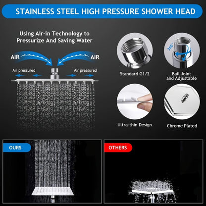 High Pressure Rainfall Shower Head Combo with Handheld Spray – 9 Spray Settings, 180° Adjustable Bracket, Stainless Steel Hose, Anti-Clog Nozzles, Modern Bathroom Shower System