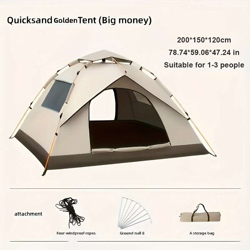 Camping Tent Instant Pop-Up with Dual Doors, Mesh Windows and Green or Beige Size Options for Outdoor Camp Setup