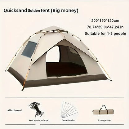 Camping Tent Instant Pop-Up with Dual Doors, Mesh Windows and Green or Beige Size Options for Outdoor Camp Setup