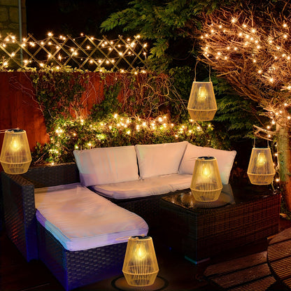 Solar Outdoor Lights Bohemian Bamboo Hanging Lanterns, Warm White, 1/2/4 Piece Sets for Patio Decor