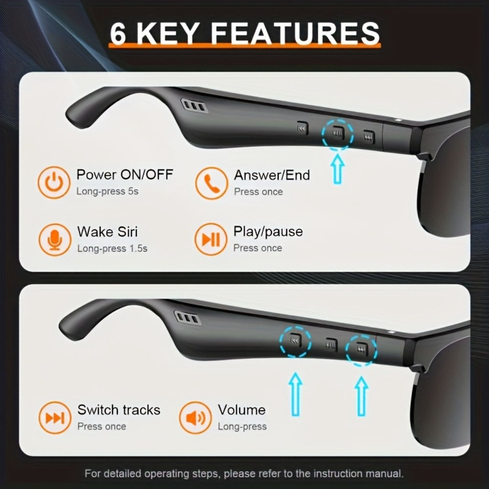Open-Ear Audio Glasses with Bluetooth Built-In Speaker & Mic – Hands-Free Calls & Music | Lightweight Smart Eyewear for Cycling Driving Fishing Hiking Travel Office | Black & White | Wearable Tech Gift