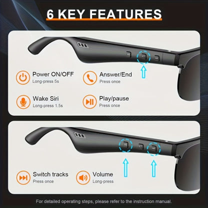 Open-Ear Audio Glasses with Bluetooth Built-In Speaker & Mic – Hands-Free Calls & Music | Lightweight Smart Eyewear for Cycling Driving Fishing Hiking Travel Office | Black & White | Wearable Tech Gift