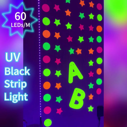 UV Black Light Bars & Strips 8-Piece Set – 385-400nm USB Powered 5V LED Blacklight for Glow Party, Halloween, Neon Party, Body Paint & Fluorescent Art (4x32cm + 4x250cm)