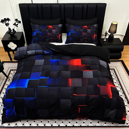 Three-Piece Plaid Duvet Cover Set with Two Pillowcases in Five Colors and Four Bed Sizes for Home and Everyday Use