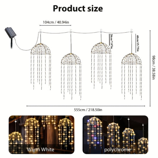 Solar Hanging Jellyfish Lights Outdoor 4 Pack – 8 Modes LED Wire Fairy Lights for Garden Patio Courtyard Wedding Valentine's Day Party Bar Holiday Decoration – White Warm White Multicolor