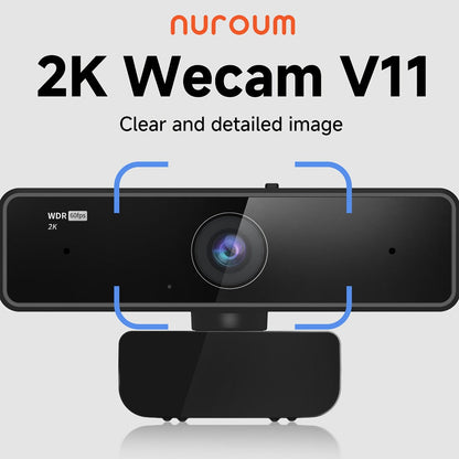 2K Webcam with Dual Microphone for PC Laptop, Nuroum V11 1440P HD USB Conference Camera, 360° Rotatable, Auto Light Correction, Privacy Cover, Works with Zoom Meet Teams Skype, Plug and Play